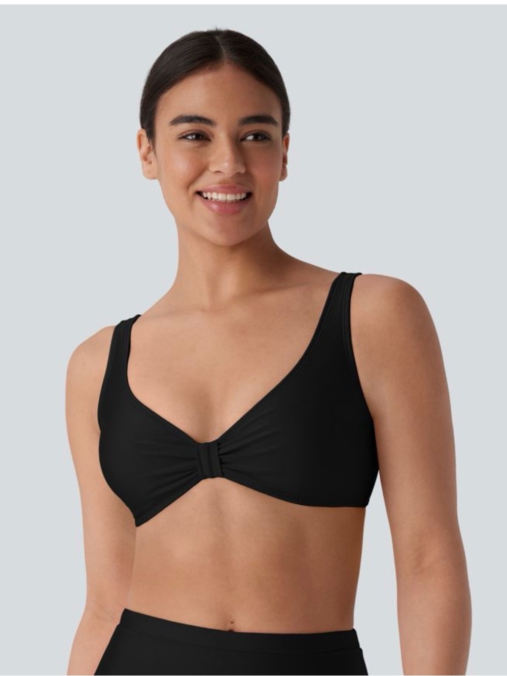 Halara V Neck Sheen Bikini Top Swimsuit Black NEW Large L